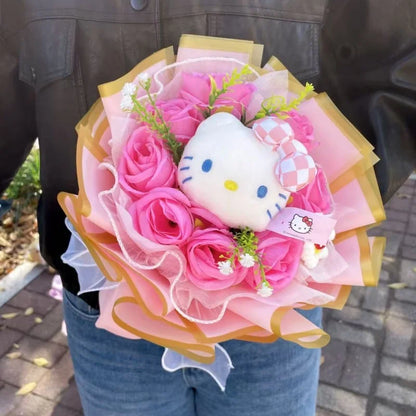 Kawaii Hello Kitty Cat Dolls With Artificial Flowers Creative Bouquet Christmas Valentine Birthday Graduation Gifts